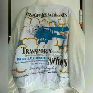 VTG. Mirage. Airplane. Reversible Bomber jacket. Rugby shoulders. Sz: XL